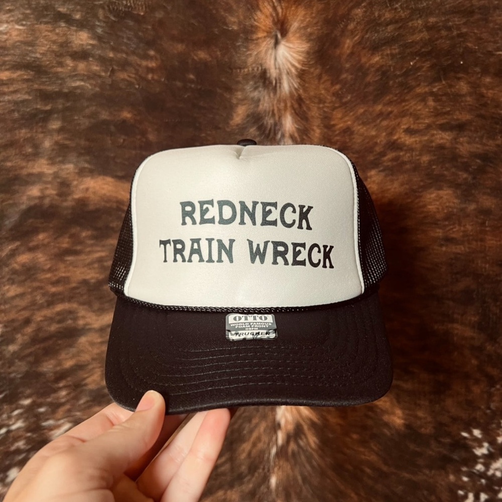 Black and White Trucker Hat - Redneck Trainwreck
